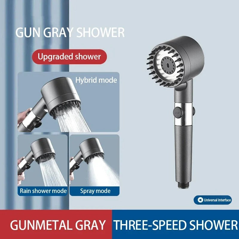 High-Pressure 3-Mode Shower Head with Filter & Massage Brush