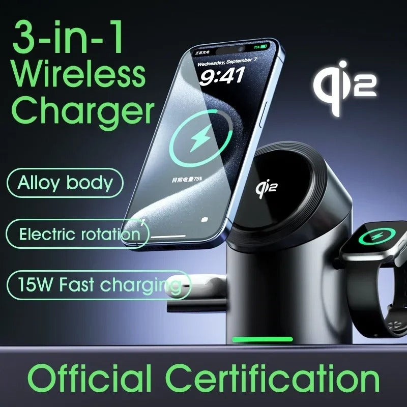 Qi2 3-in-1 Magnetic Fast Wireless Charging Station