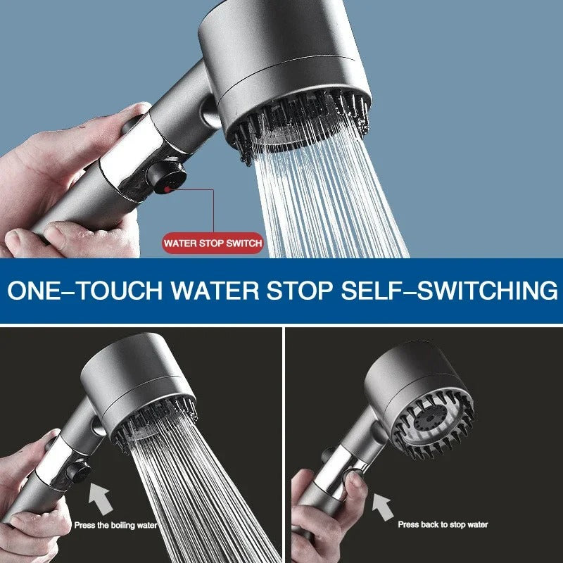 High-Pressure 3-Mode Shower Head with Filter &amp; Massage Brush
